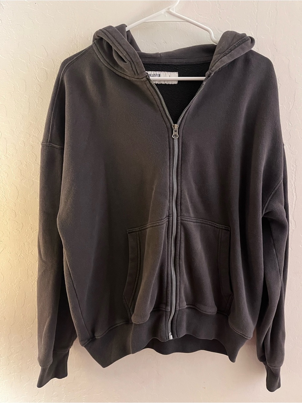 Hollister Dark Charcoal Boxy Zip Hoodie